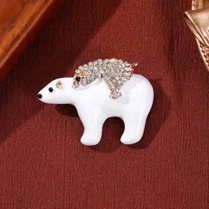 Europäische Personalisierte Emaille Tropföl Bär Brosche Mit Strass Tier Form Kleidung Anzug Reversnadel Für Damen Schmuck