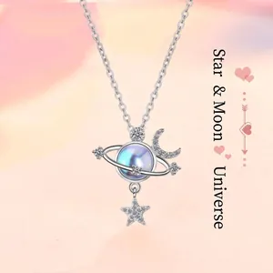 Elegante zilveren universum ketting met planeet maan en ster hanger voor vrouwen