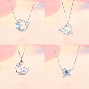 Legering Strass Hanger Ketting Lichte Luxe Fee Vogel Maan Planeet Sneeuwvlok Sleutelbeenhalsketting Voor Vrouwen Verjaardagscadeau Sieraden