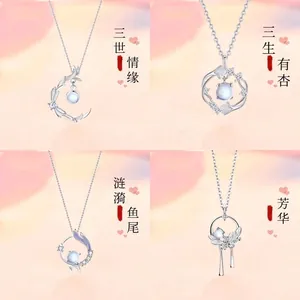 Elegant moonstone pendant necklaces with silver-plated clavicle chains