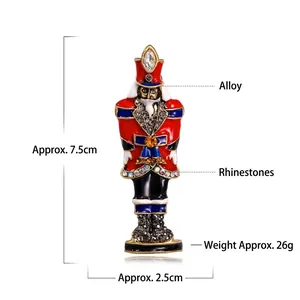 Nutcracker soldier enamel brooch with colorful rhinestones for suits and jackets