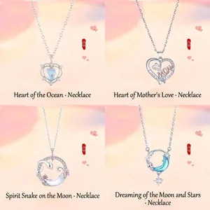 Zinklegering Hart Maan Slang Hanger Halsketting Strass Ingelegd Koreaanse Mode Ins Stijl Niche Ontwerp Sleutelbeen Ketting Sieraden Voor Dames