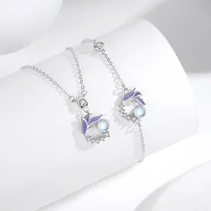Elegantes Schmuckset mit lila Emaille und künstlichem Mondstein Halskette und Armband