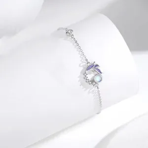 Eleganter Silberarmband im antiken Stil mit lila Emaille und feinem Mondstein-Imitat