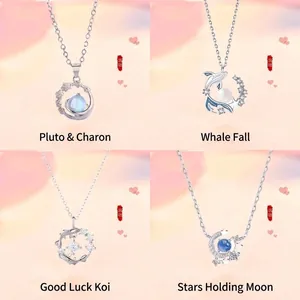 Niche Design Pluto Planeet Ketting Voor Vrouwen Zinklegering Strass Kunstparel Walvis Koi Sterren Maan Sieraden