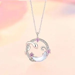 Elegant moonstone necklace with serpent moon pendant for women, silver clavicle chain.