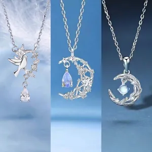 Colliers élégants avec pendentif colombe de la paix et lune étoilée pour femmes