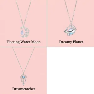 Set of 3 elegant silver necklaces featuring moon, planet, and dreamcatcher pendants