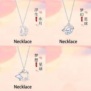 Set of 3 celestial silver necklaces with moon and dreamy planet pendants for women