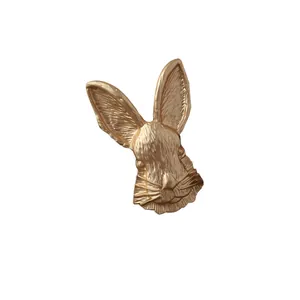 Elegant vintage matte gold rabbit head metal brooch with detailed textured fur