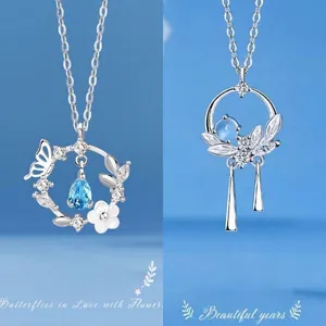 Dromerige Ster Maan Legering Strass Hanger Halsketting Voor Vrouwen Vlinder Bloem Kwastje Ethereale Stijl Sieraden Cadeau