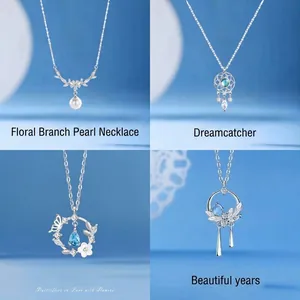 Elegant Alloy Artificial Pearl Necklace For Women Light Luxury Rhinestone Butterfly Dreamcatcher Floral Branch Pendant Jewelry Graduation Gift