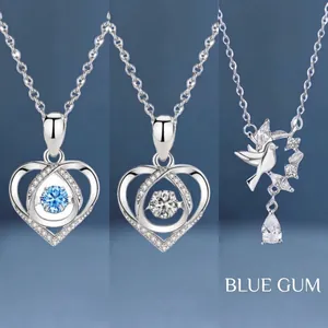 Elegant silver heart necklace with blue gem and dainty bird pendant variants jewelry