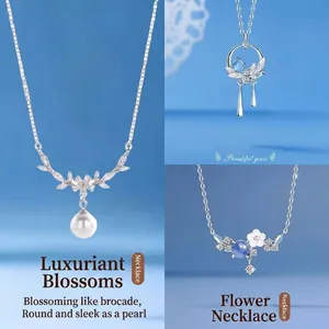 Elegant floral necklace set with pearl and crystal details in a sweet, light luxury style.
