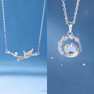 Elegant sterling silver bamboo joint necklace and celestial star pendant jewelry set for women