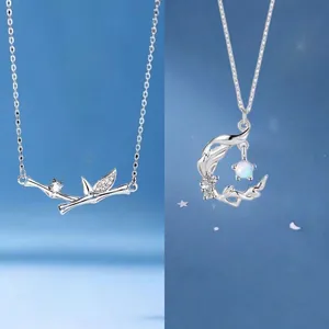 Elegant S925 silver necklaces with bamboo and moonlight branch designs.