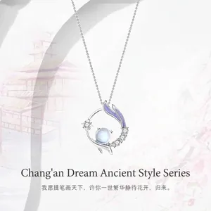Halskette Damen Alter Stil Mond Anhänger Legierung Strass Synthetischer Mondstein Ätherisch Silber Ton Schlüsselbein Kette Schmuck Geschenk