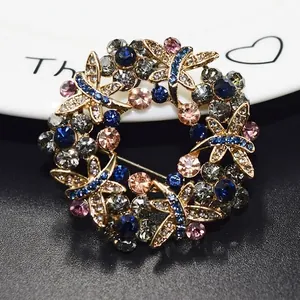 Broche de Corona de Libélula de Aleación Vintage con Diamantes de Imitación Multicolor Elegante Broche de Flor Redondo Para Decoración de Ropa de Mujer y Hombre