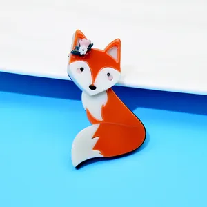 Cute Cartoon Fox Brooch Acrylic Acetate Animal Pin Jewelry For Women Men Daily Decoration Fashion Jewelry Pin Gift