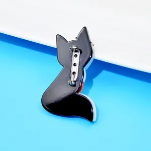 Back detail of cute acrylic fox brooch with secure metal pin closure for women