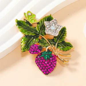 Vintage Alloy Rhinestone Strawberry Brooch Enamel Butterfly Flower Fruit Pin Suit Coat Lapel Accessories For Women Men Jewelry