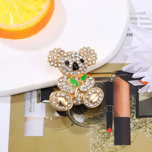 Korean Style Cute Animal Koala Brooch Full Rhinestone Alloy Brooch Pins For Women Shirt Collar Anti-Exposure Buckle Pin