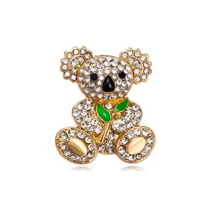 Sparkling full diamond koala brooch, cute animal lapel pin for shirt collar accessories