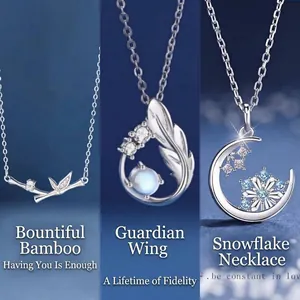 Traditional silver bamboo and snowflake necklace collection for women
