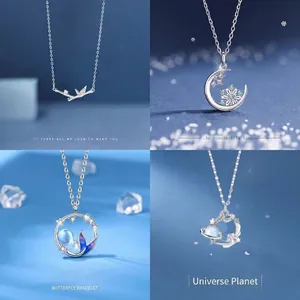 Ins Style Alloy Rhinestone Pendant Necklace For Women Bamboo Node Snowflake Mermaid Tail Planet Motif Graduation Jewelry Gift