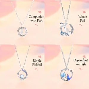 Alloy Rhinestone Artificial Pearl Koi Whale Fish Tail Pendant Necklace Silver Light Luxury Marine Life Jewelry Gift For Women