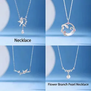 Snake Moon Bird Bamboo Pendant Necklace For Women Alloy Rhinestone Artificial Pearl Clavicle Chain Jewelry Graduation Gift