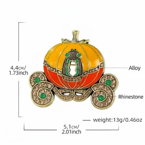 Vintage enamel pumpkin carriage brooch with sparkling rhinestones for Halloween party dress