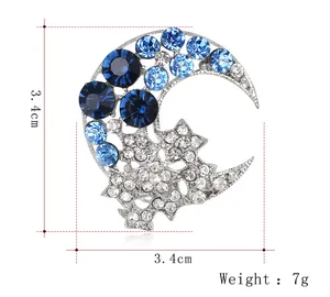 Dimensions et poids détaillés de cette broche en strass en forme de lune et d'étoile