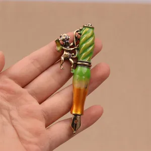 Broche de Forma de Pluma Vintage Renacentista para Mujeres Hombres Ángel Cupido Esmalte Pin Bronce Antiguo Oro Aleación Joyería Regalo