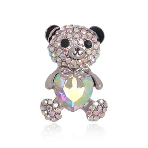 Legierung Strass Bär Brosche Pin Für Damen Mode Herz Kristall Tier Revers Pin Schmuck Kleidung Zubehör Geschenk