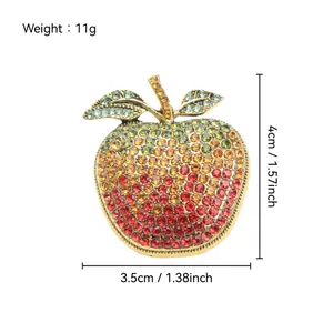 Dimensions and weight detail of gradient rhinestone apple brooch for women's coats