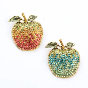 Rhinestone Apple Brooch Pin Gradient Fruit Lapel Pin For Women Fashion Coat Suit Breastpin Accessories Christmas Jewelry Gift