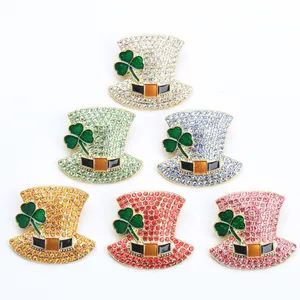 St. Patrick's Day Kleeblatt Hut Brosche Für Damen Legierung Strass Kobold Hut Anstecknadel Glücksklee Emaillierter Schmuck Stift Geschenk