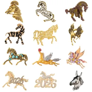 Zodiak Paard Broche Voor Vrouwen Vintage Chinese Stijl Legering Met Strass Ingelegde Speld Jaar Van Het Paard Sieraden Cadeau Accessoire
