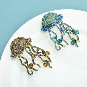 Ocean Animal Jellyfish Crab Rhinestone Brooches Shiny Alloy Sea Creature Pin For Women Party Jewelry Accessories