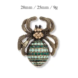 Gedetailleerde weergave van een antieke gouden spinnenbroche met groene en blauwe steentjes