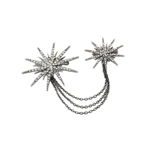 Sparkling rhinestone star brooch with elegant tassel chains for clothes decoration