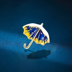 Japanese Starry Sky Umbrella Brooch Creative Alloy Enamel Rhinestone Star Corsage For Women Suit Lapel Pin Anti-Exposure
