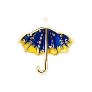 Creative Japanese style starry sky umbrella brooch with gold plating and blue enamel