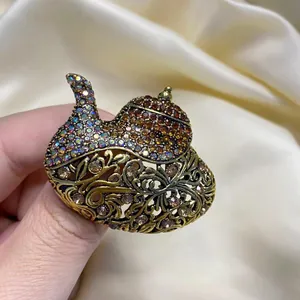 Broche Lampe Magique d'Aladin Théière Exotique Vintage en Alliage Avec Strass Incrusté Design Ajouré Épingle pour Manteau Femme