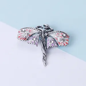 Franse Vintage Engel Vlinder Brosche voor Vrouwen Emaille Strass Fee Vleugels Reversspeld Literaire Elegante Mode Sieraden