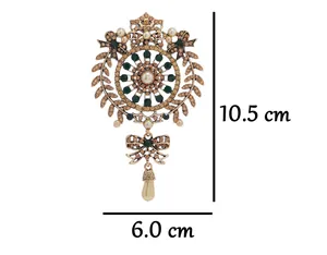 Spilla a fiocco stile barocco vintage con strass e perle, dimensioni 10,5x6,0 cm