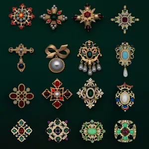 Baroque Vintage Gold Alloy Brooch for Women Rhinestone Artificial Pearl Palace Court Style Decorative Pin Jewelry Gift