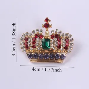 Detailed product view of a gold-tone crown brooch showing size measurements 4cm by 3.5cm