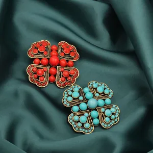 Vintage Bohemian Enamel Cross Brooch For Women Men Alloy Antique Gold Floral Suit Jacket Dress Pin Ethnic Jewelry Accessory